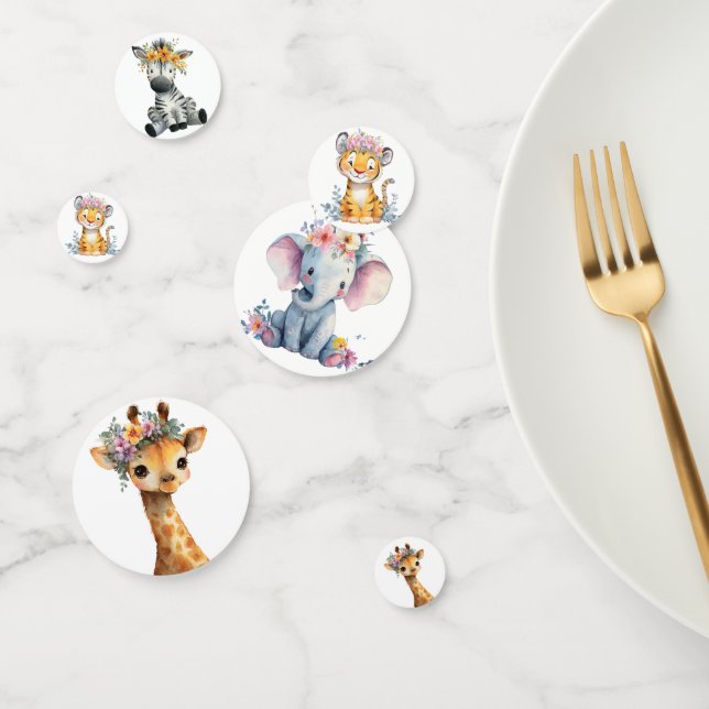 Chic Pink Floral Safari Animals Wild One Baby Girl Confetti (Group)