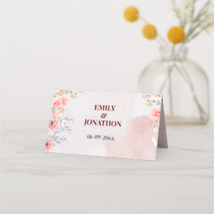 Chic Pink Floral Wedding Place Card