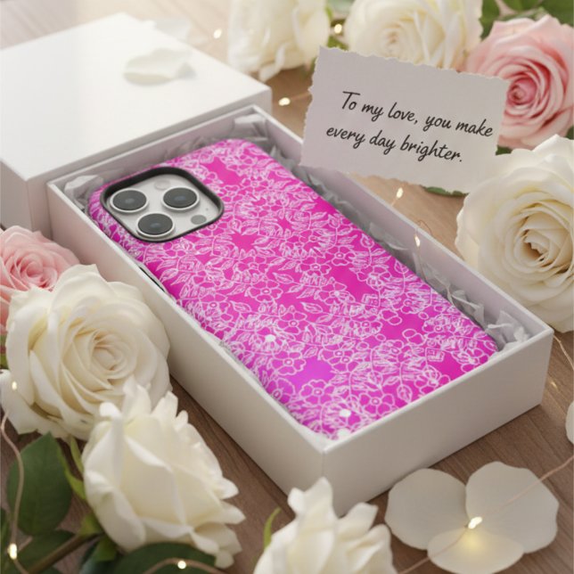  Chic Pink Flower Botanical Pattern swirl Case-Mate iPhone Case (Creator Uploaded)