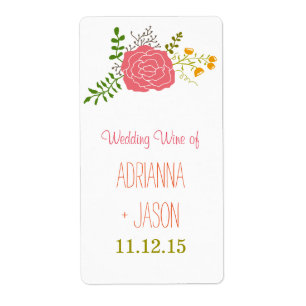 Chic Pink Flower Green Leaves Wedding Wine