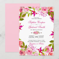 Chic Pink Fuchsia Rose Botanical Floral Wedding