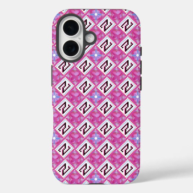 Chic Pink Geometric Alphabet N Initial Case-Mate iPhone Case (Back)