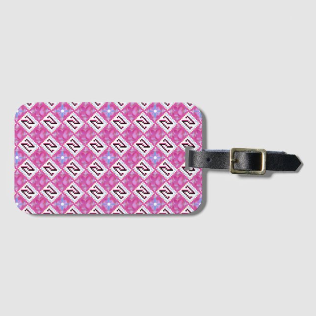 Chic Pink Geometric Alphabet N Initial Luggage Tag (Front Horizontal)