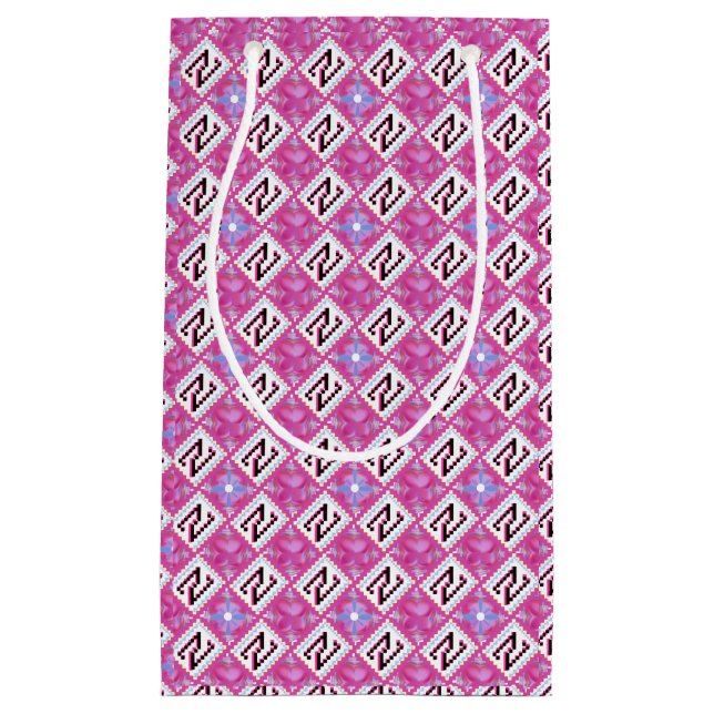Chic Pink Geometric Alphabet N Initial Small Gift Bag (Front)