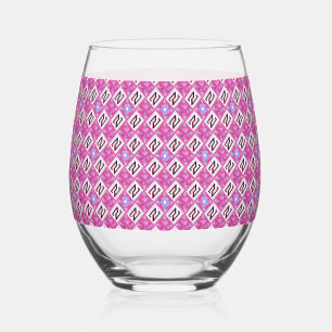 Chic Pink Geometric Alphabet N Initial Stemless Wine Glass