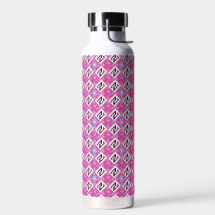Chic Pink Geometric Alphabet N Initial Water Bottle