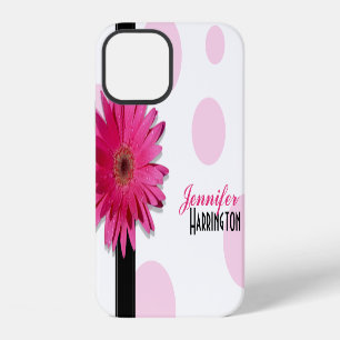 Chic Pink Gerbera Daisy Polka Dot iPhone 12 Case