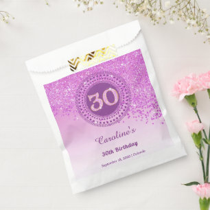 Chic Pink Glitter & Dotted Frame 30th Birthday Favour Bags