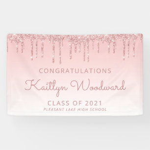 Chic Pink Glitter Drip Graduation Banner
