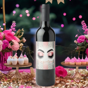 Chic Pink Glitter Eyelashes Wine Label
