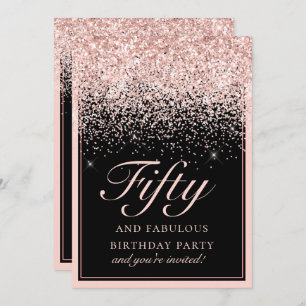 Chic Pink Glitter Fifty and Fabulous Birthday Invitation