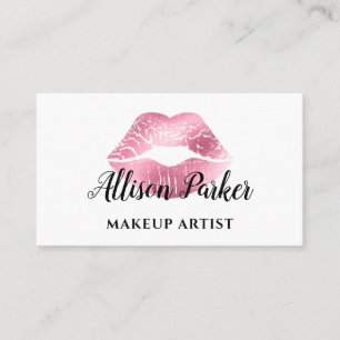 Chic Pink Glitter Lips Makeup Artist Business Card