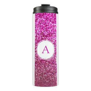 Chic Pink Glitter Monogram Name Thermal Tumbler
