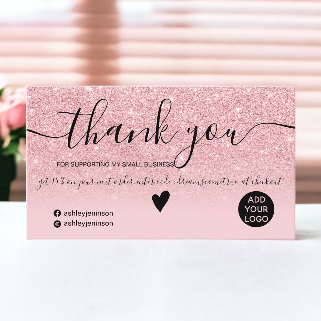 Chic pink glitter ombre sparkles order thank you business card (Chic pink glitter ombre sparkles order thank you business card)
