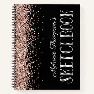 Chic Pink Glitter Personalised Name Sketchbook Notebook