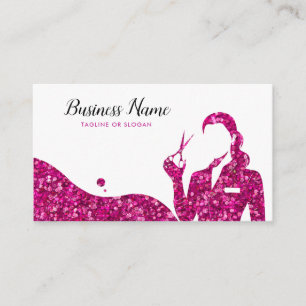 Chic Pink Glitter Scissors Hairdresser Appointment Card