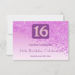 Chic Pink Glitter, Sixteen Birthday RSVP Card