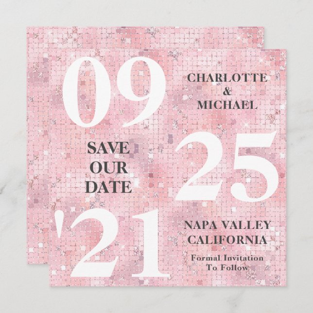 Chic Pink Glitter Sparkle Modern Save The Date Invitation (Front/Back)
