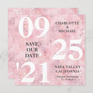 Chic Pink Glitter Sparkle Modern Save The Date Invitation