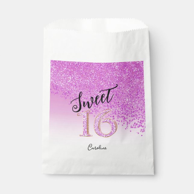 Chic Pink Glitter Sweet 16 Birthday Favour Bags (Front)