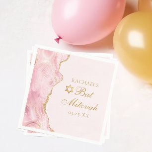 Chic Pink Gold Agate Bat Mitzvah Party Custom Napkin