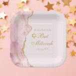 Chic Pink Gold Agate Bat Mitzvah Party Custom Paper Plate<br><div class="desc">Chic pink and gold agate decorates the side of this beautiful,  girly Bat Mitzvah party plate. Your daughter's name is written in beautiful formal script under the Star of David. Perfect feminine decor for a chic,  stylish Jewish family celebrating a girl being called to the Torah.</div>