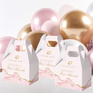 Chic Pink Gold Agate Custom Bat Mitzvah Party Favour Box