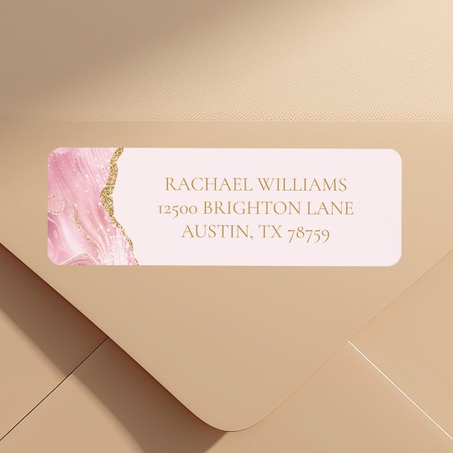Chic Pink Gold Agate Return Address (Creator Uploaded)