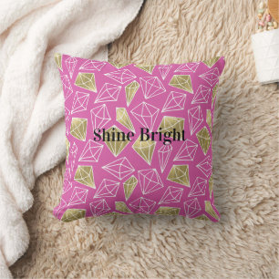 Chic Pink Gold Diamonds Birthday Cushion