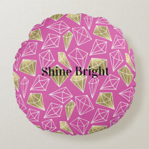 Chic Pink Gold Diamonds Birthday Round Cushion