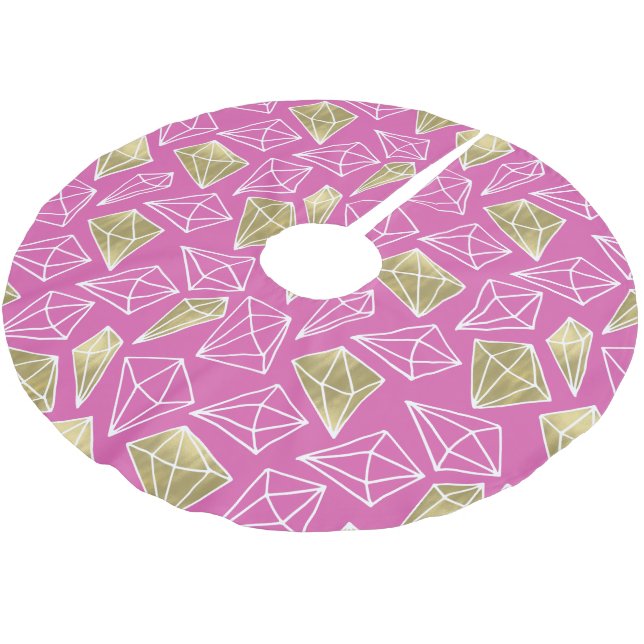 Chic Pink Gold Diamonds Christmas Brushed Polyester Tree Skirt (Angled)