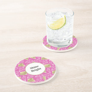 Chic Pink Gold Diamonds Glitter Coaster