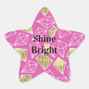 Chic Pink Gold Diamonds Star Sticker