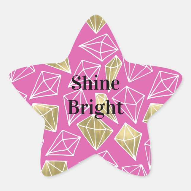 Chic Pink Gold Diamonds  Star Sticker (Front)