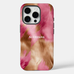 Chic Pink Gold Faux Fur iPhone 16 Pro Case