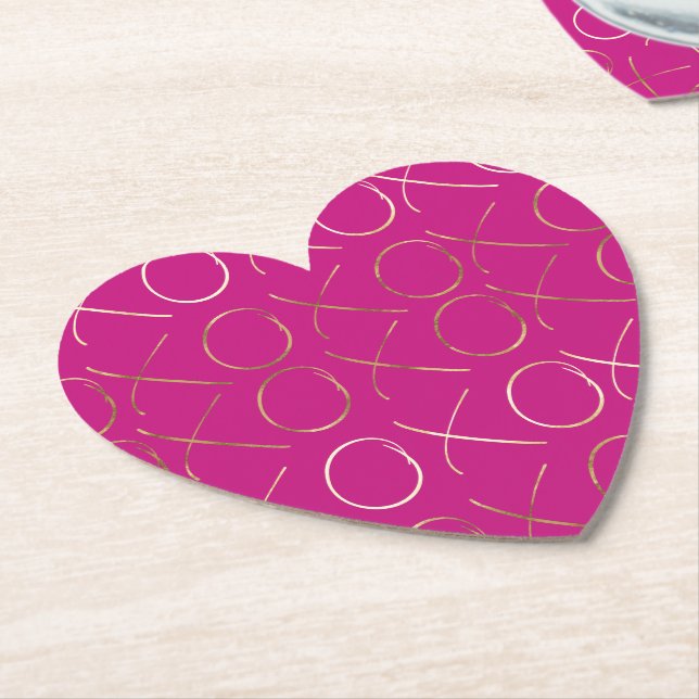 Chic Pink Gold Glam XOXO Paper Coaster (Angled)