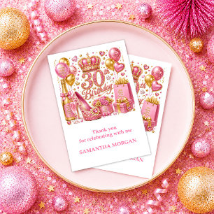 Chic Pink Gold Glitter Confetti 30th Thank You Card