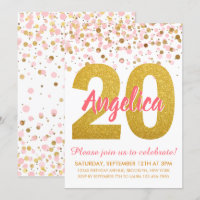 Chic Pink Gold Glitter Confetti Girl 20th Birthday