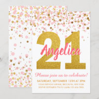 Chic Pink Gold Glitter Confetti Girl 21st Birthday