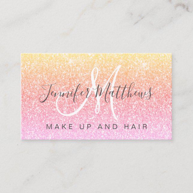 Chic Pink Gold Glitter Makeup Artist Hair Salon Business Card (Front)