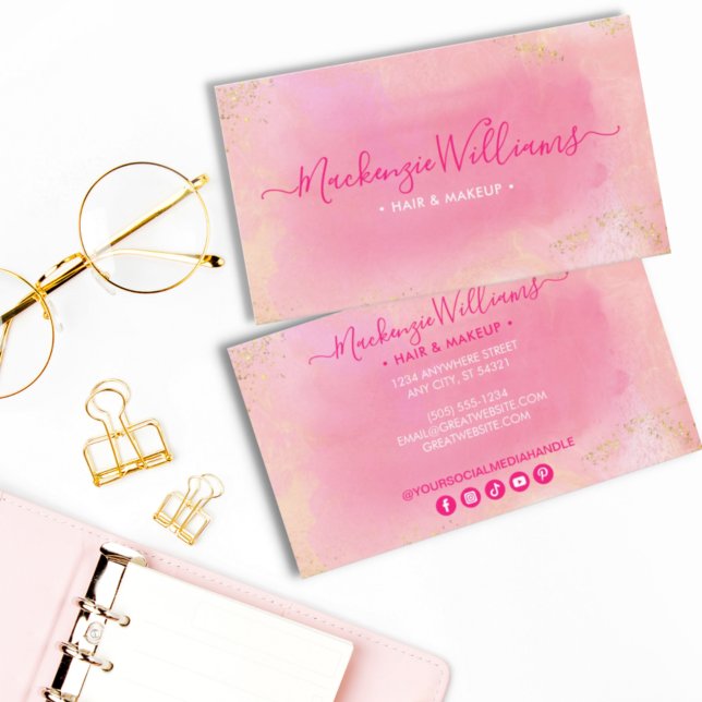 Chic Pink Gold Glitter Marble Monogram Trendy Business Card (Creator Uploaded)