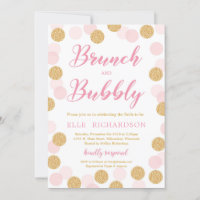 Chic Pink gold glitter polka dot brunch and bubbly