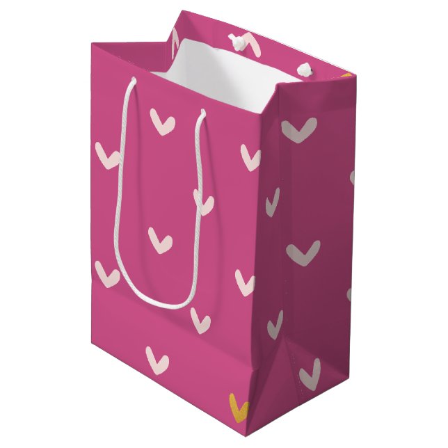 Chic Pink Gold Hearts Birthday Medium Gift Bag (Front Angled)