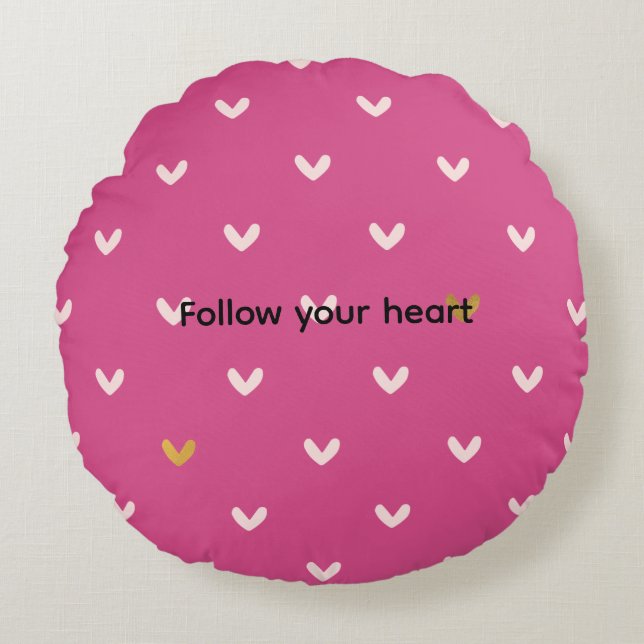 Chic Pink Gold Hearts Birthday Round Cushion (Front)