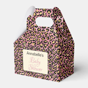Chic Pink Gold Leopard Pattern Baby Shower Favour Box