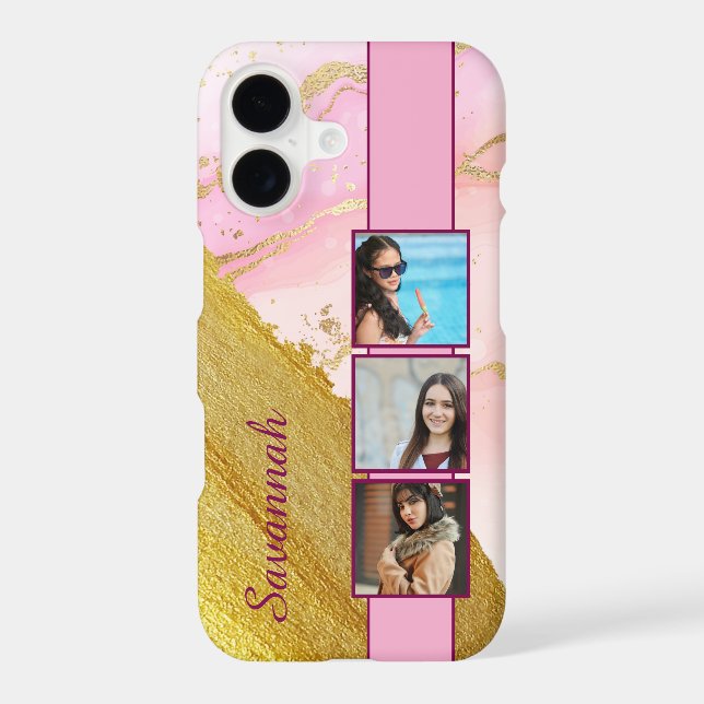 Chic Pink & Gold Marble Photo Collage Personalised (Back)