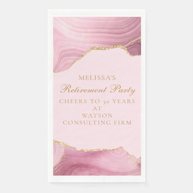 Chic Pink Gold Retirement Party Personalized Napkin (Front)