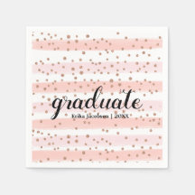 Chic Pink & Gold Striped Graduate Party Napkins