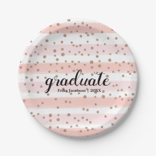 Chic Pink & Gold Striped Graduation Party Plates