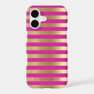 Chic Pink & Gold Striped Personalized Name